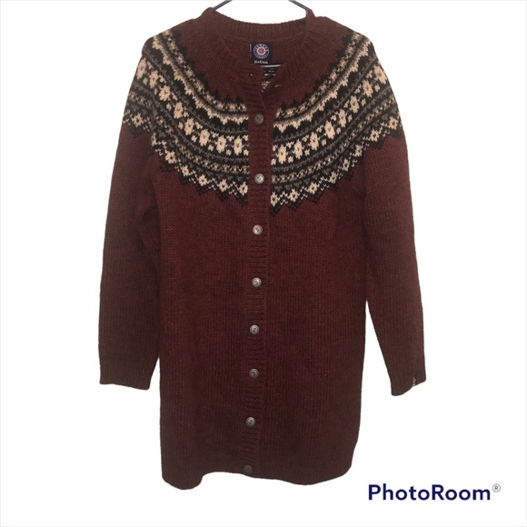 𝅺FRÓÐNÝ LONG CARDIGAN SWEATER FROM WOOL - Picture 1 of 8